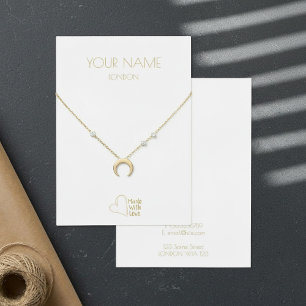 Gold small heart necklace, bracelet display card