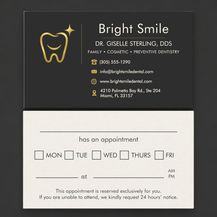 Gold Smile Tooth Black Dental Dentist Appointment Business Card