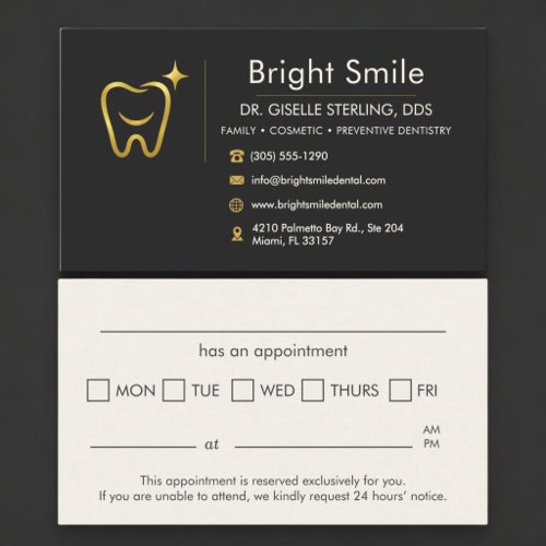 Gold Smile Tooth Black Dental Dentist Appointment Card