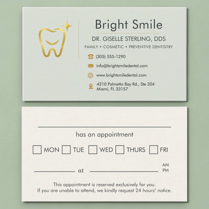 Gold Smile Tooth Sage Green Dentist Appointment Business Card
