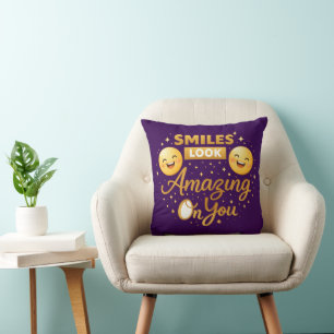 Gold “Smiles Look Amazing On You” Throw Pillow