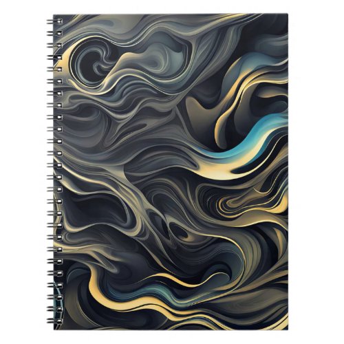 Gold Smoke Swirls On Black Notebook
