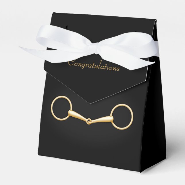 Gold Snaffle Bit Elegant Custom Equestrian Favor Boxes (Front Side)