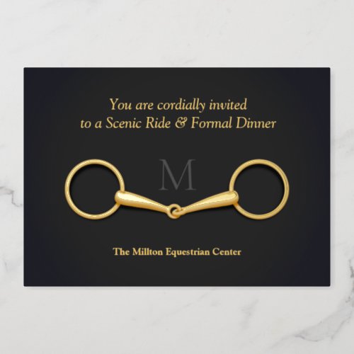 Gold Snaffle Bit Elegant Equestrian Monogrammed Foil Invitation