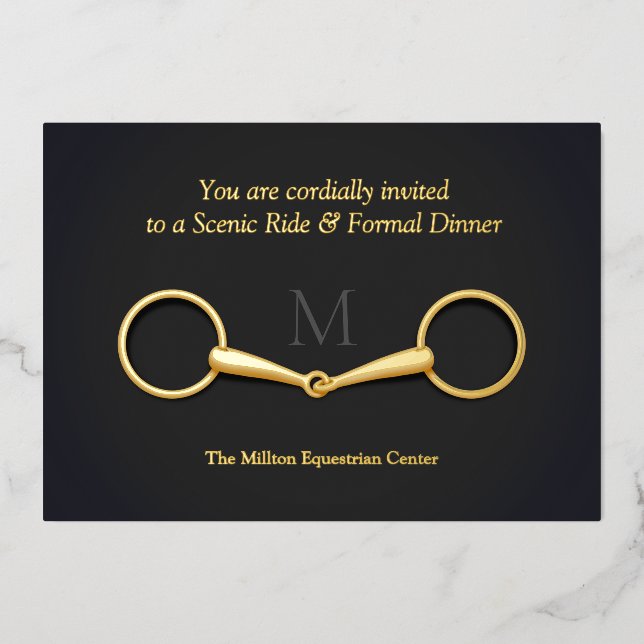 Gold Snaffle Bit Elegant Equestrian Monogrammed Foil Invitation (Front)