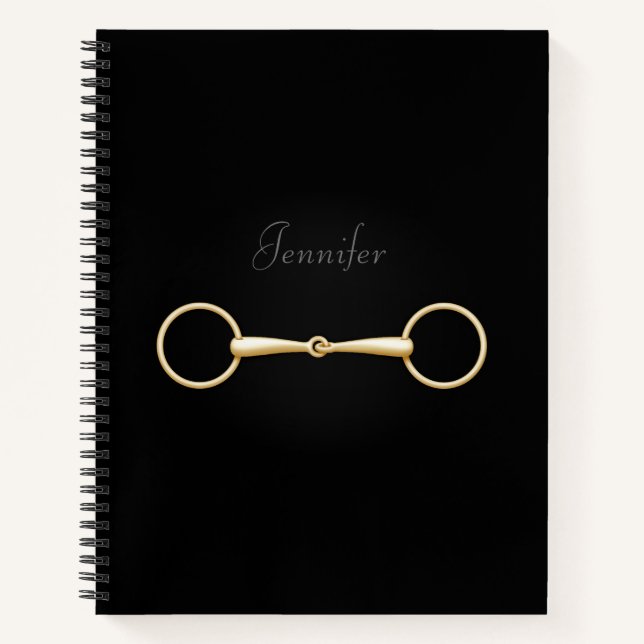 Gold Snaffle Bit Elegant Personalized Equestrian Notebook (Front)