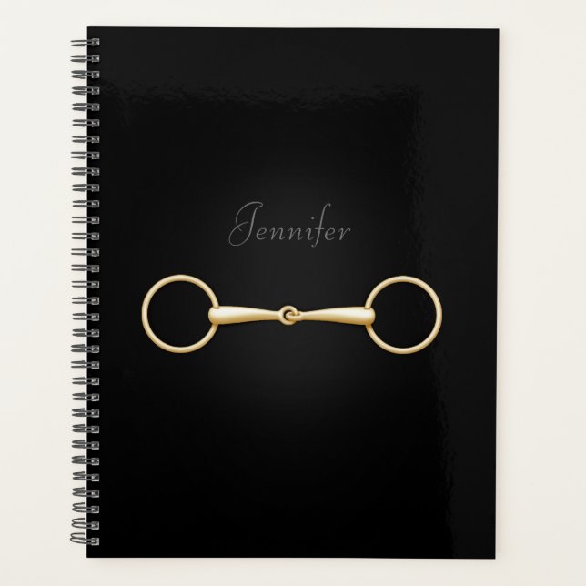 Gold Snaffle Bit Elegant Personalized Equestrian Planner (Front)