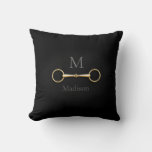 Gold Snaffle Bit Monogrammed Equestrian Throw Pillow