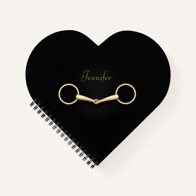 Gold Snaffle Bit Personalized Equestrian Heart Notebook (Front)