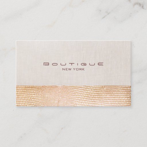 Customizable Gold Snake Skin and Linen Fashion Boutique Business Card Templates