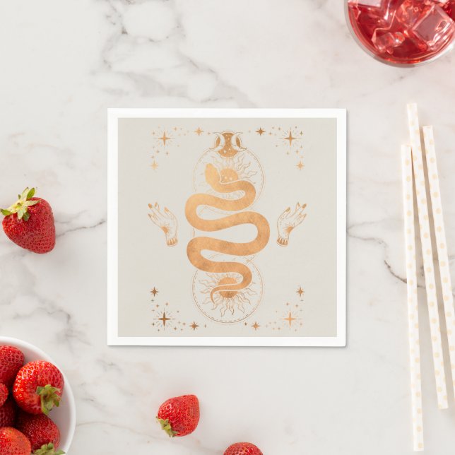 Gold snake tarot card sun moon bbq seance party napkins (Insitu)