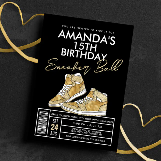 Gold Sneaker Ball Birthday Invitation | Zazzle