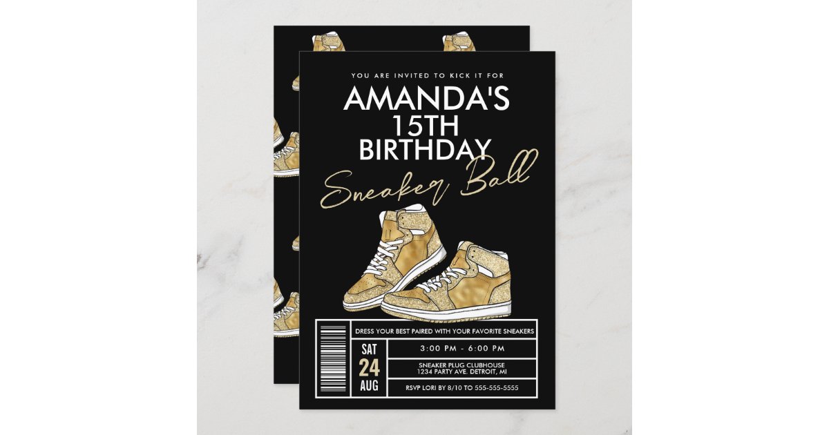 Gold Sneaker Ball Birthday Invitation | Zazzle