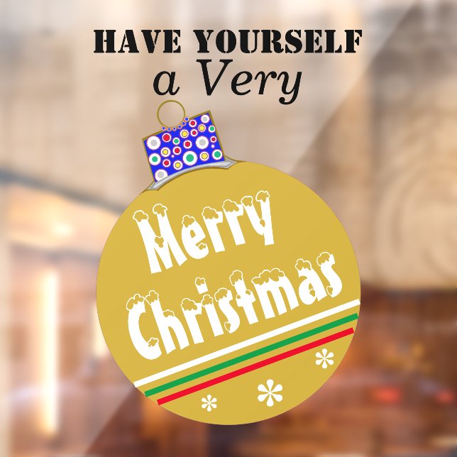 Gold Snow Capped Ornament Green Red Stripes Window Cling (Sheet 2)