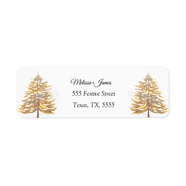 Gold Snow Christmas Tree Festive Wedding Label (Front)