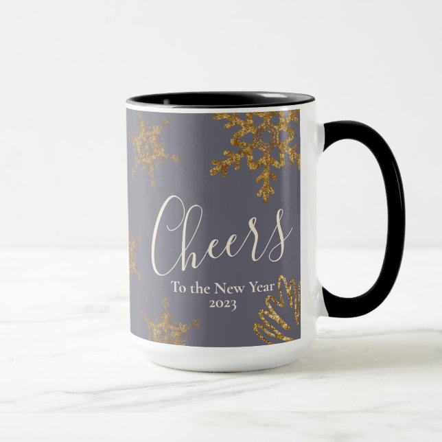 Gold Snow Flakes Cheers to the New Year Purple Mug (Right)