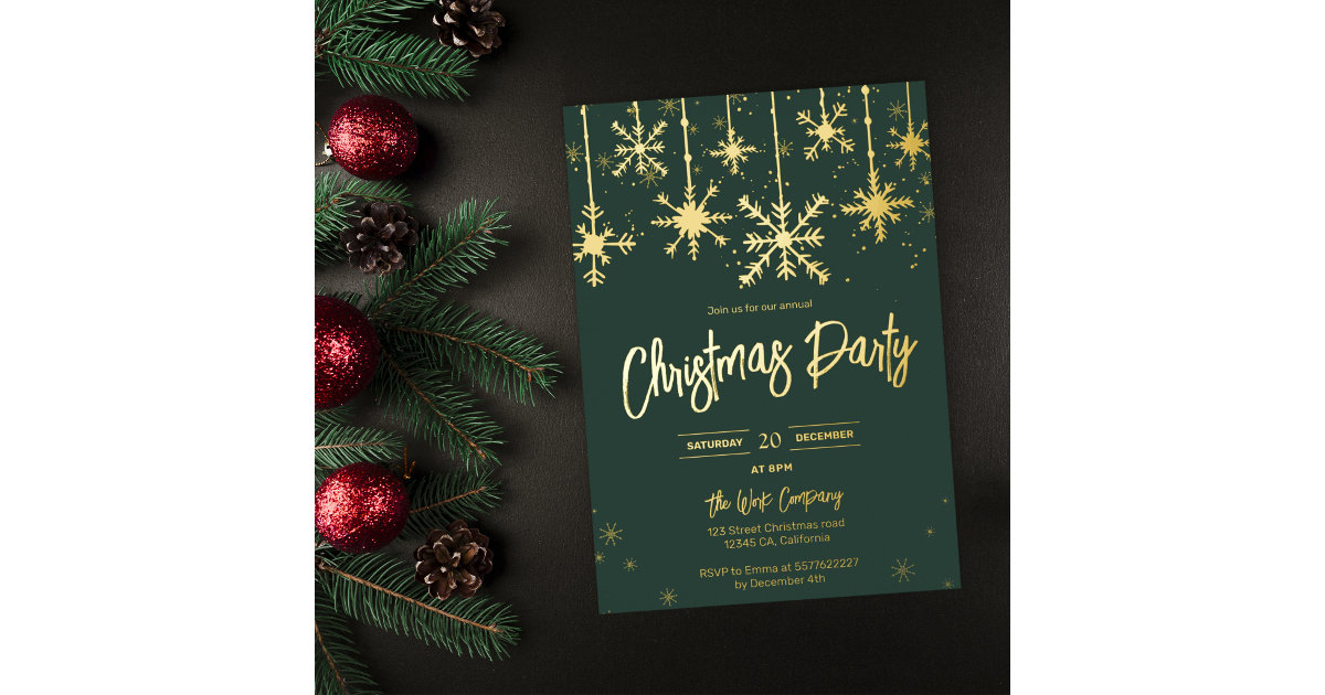 gold snow gala elegant christmas corporate holiday foil invitation | Zazzle