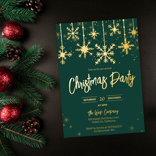 gold snow gala elegant christmas corporate holiday foil invitation
