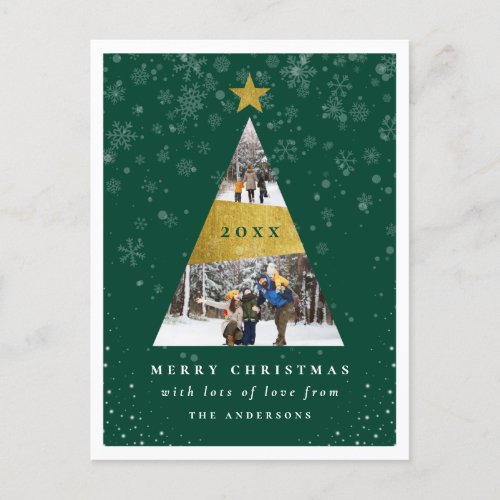 Gold  Snow  Modern Elegant Photo Christmas Tree Holiday Postcard