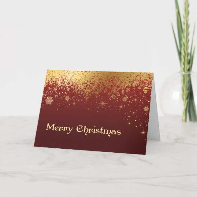 Gold Snow on Red Christmas Card (Front)
