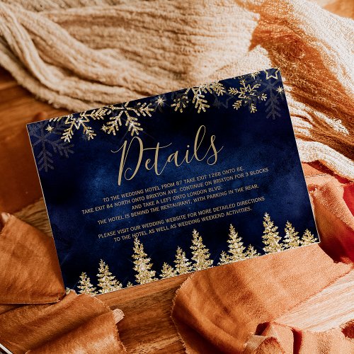 Gold snow pine navy Christmas winter details Enclosure Card