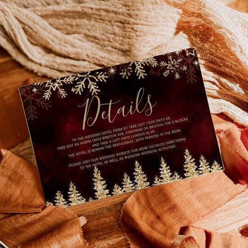 Gold snow pine red Christmas winter details Enclosure Card