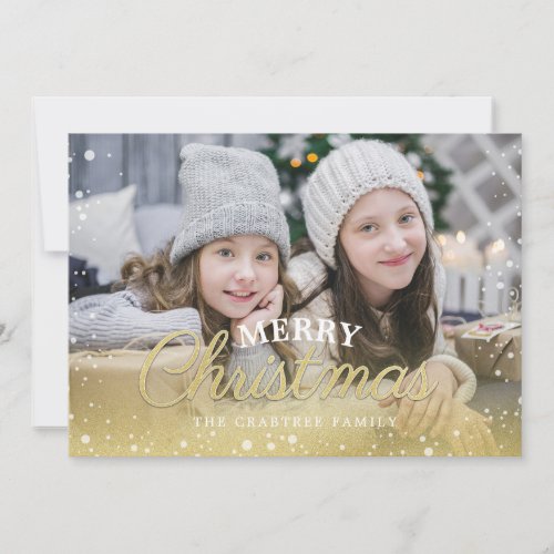 Gold Snow Sparkle Merry Christmas Card