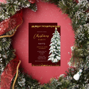 Gold Snow Tree Christmas Party Foil Invitation