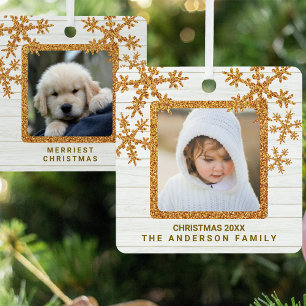 Gold Snowflake 2 Photo Chic Double Sided Metal Ornament