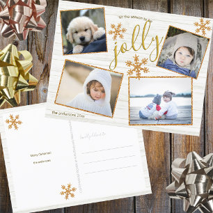Gold Snowflake 4 Photo Jolly Christmas Postcard
