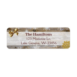 Gold Snowflake and Bow Wood Christmas or Holidays Label