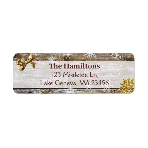 Gold Snowflake and Bow Wood Christmas or Holidays Label