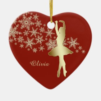 Gold Snowflake Ballerina Red Personalized Ceramic Ornament