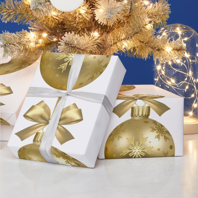 Gold Snowflake Bauble Ornament Wrapping Paper (Holidays)
