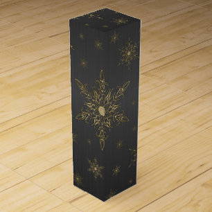 Gold Snowflake Black Metallic Wine Gift Box