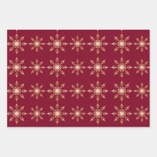 Gold Snowflake Blue Red Green Christmas Pattern Wrapping Paper Sheets
