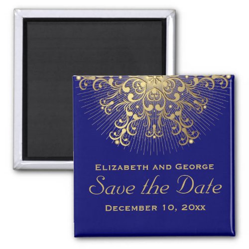 Gold snowflake blue winter wedding Save the Date Magnet