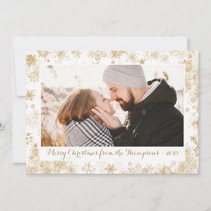Gold Snowflake Border Photo Christmas Cards