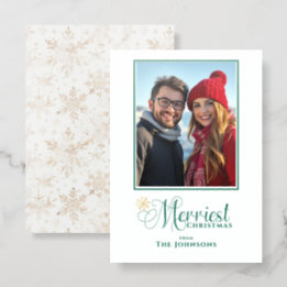 Gold Snowflake Calligraphy Script Family Christmas Letterpress Photo Cards