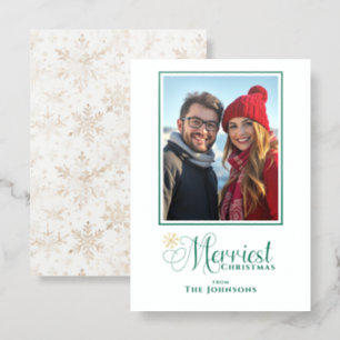 Gold Snowflake Calligraphy Script Family Christmas Letterpress Photo Cards