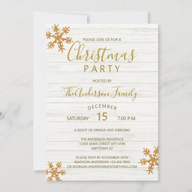 Gold Snowflake Chic Modern Christmas Party (Front)