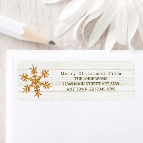 Gold Snowflake Chic Rustic Wood Holiday Label