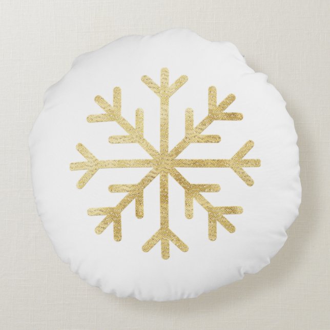 Gold Snowflake Christmas Holiday Seasonal Elegant Round Pillow (Back)