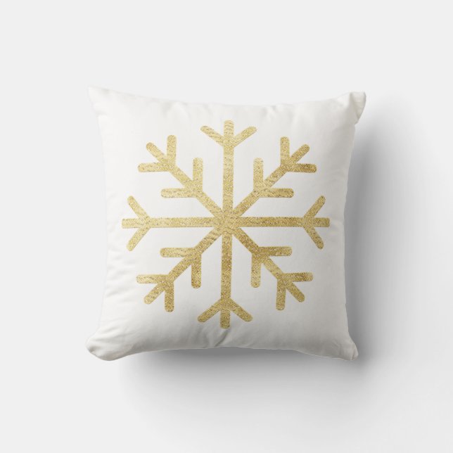 Gold Snowflake Christmas Holiday Seasonal Throw Pillow (Front)