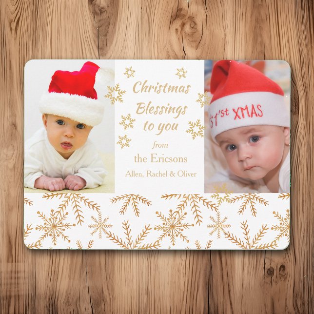 Gold Snowflake Christmas Photo Template Flat Card (Creator Uploaded)