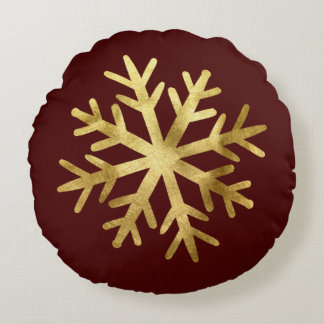 Gold Snowflake Christmas Round Pillow