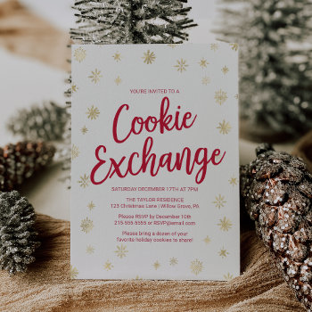 Gold Snowflake Cookie Exchange Invitation by ChristmasPaperCo at Zazzle