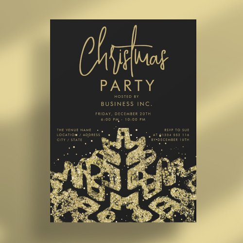 Gold Snowflake Corporate Christmas Party Black Invitation