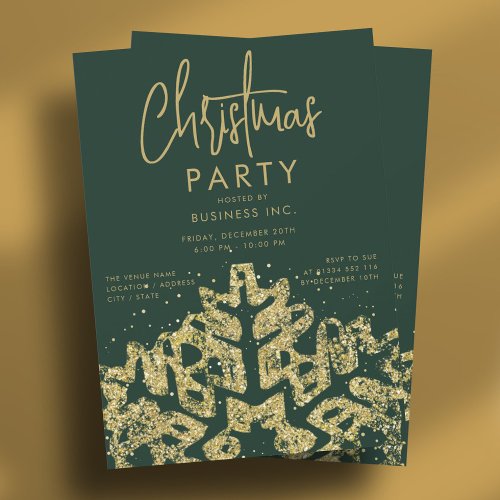 Gold Snowflake Corporate Christmas Party Green  Invitation