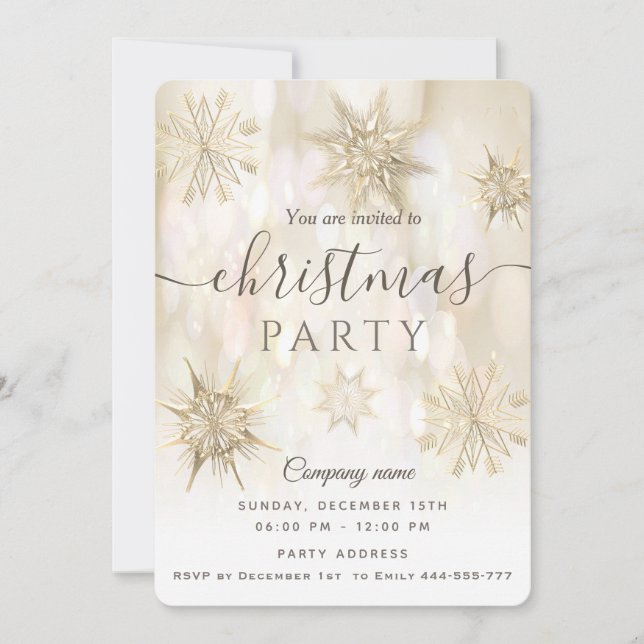 Gold snowflake corporate Christmas party  Invitation (Front)